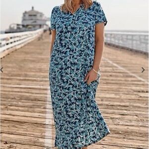 J Jill We Short Sleeve Maxi Dress size 2X In Blue NWT